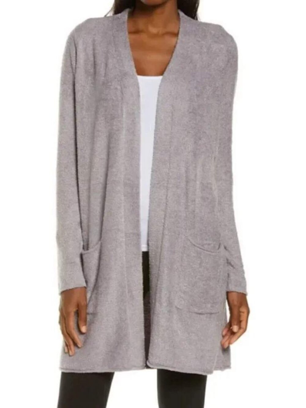 Barefoot Dreams Cozychic Lite Long Open Cardigan Sz S Gray Cozy
